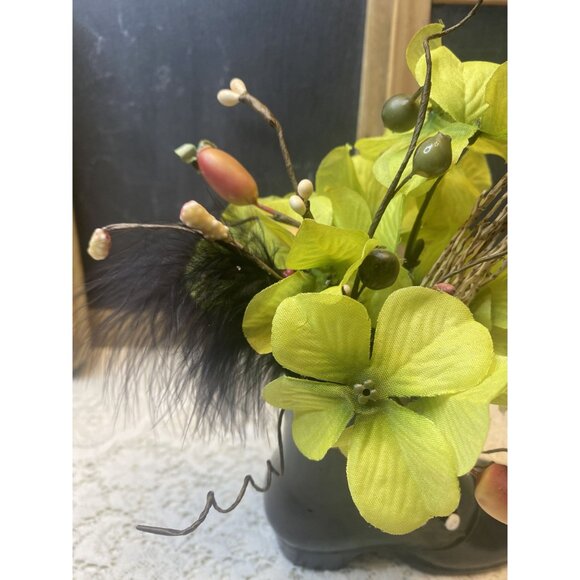 Vintage Metal High Top Womens Button Shoe Autumn Floral Arrangement - Picture 2 of 6